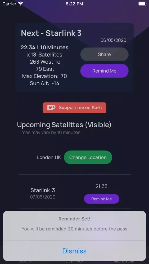 Track Starlink Satellites Screenshots