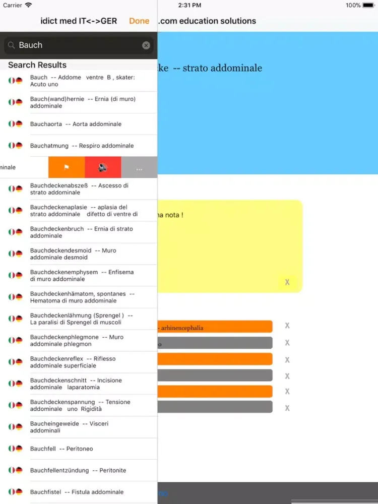 Capturas de pantalla de idict med GER <-> ITA iPad 