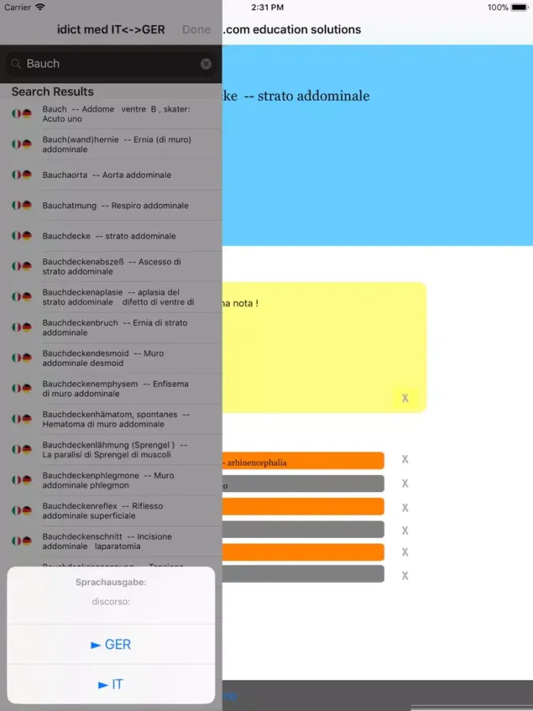 Capturas de pantalla de idict med GER <-> ITA iPad 