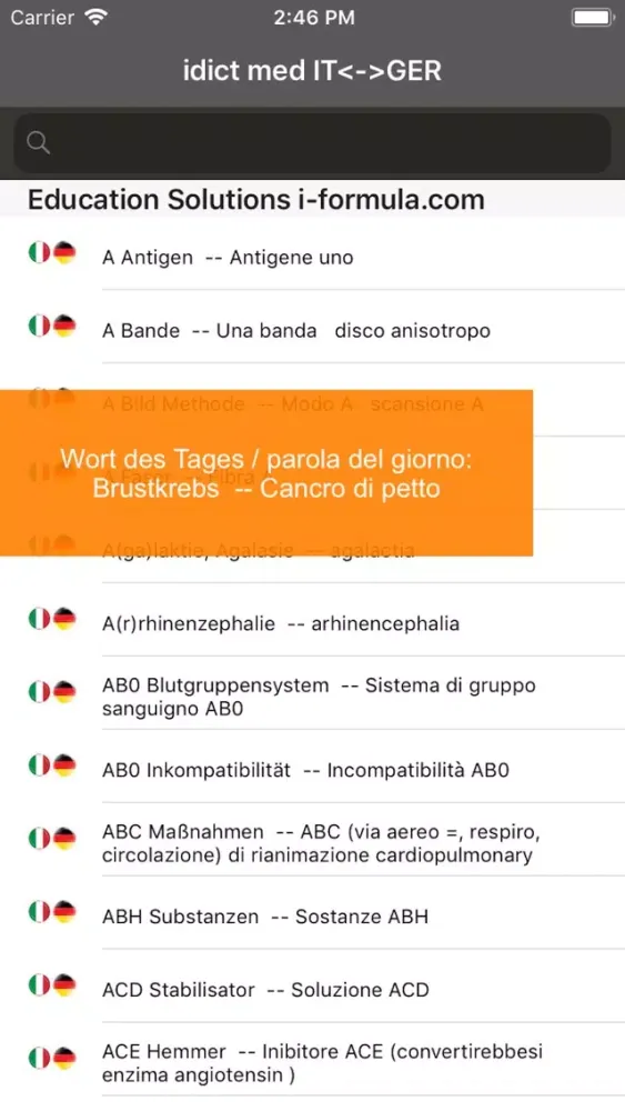 Capturas de pantalla de idict med GER <-> ITA
