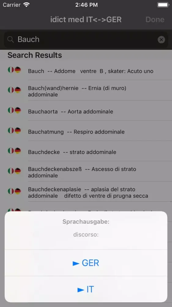 Capturas de pantalla de idict med GER <-> ITA