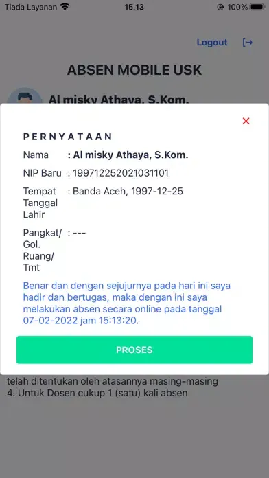 ภาพหน้าจอของ Aplikasi Presensi Pegawai USK