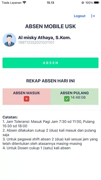 ภาพหน้าจอของ Aplikasi Presensi Pegawai USK