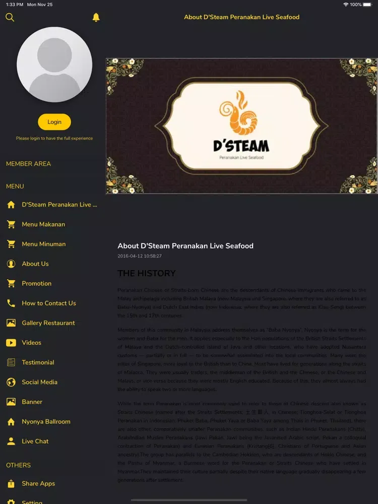 Dsteam Peranakan Seafood. iPad 应用截图