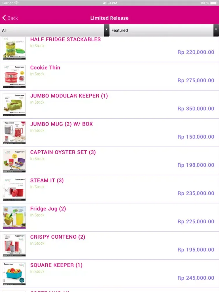 Ảnh chụp màn hình của Tupperware Kalyana iPad 