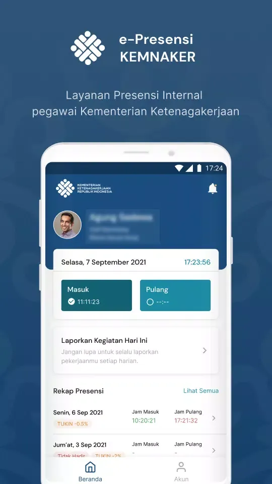 Ảnh chụp màn hình của e-Presensi Kemnaker