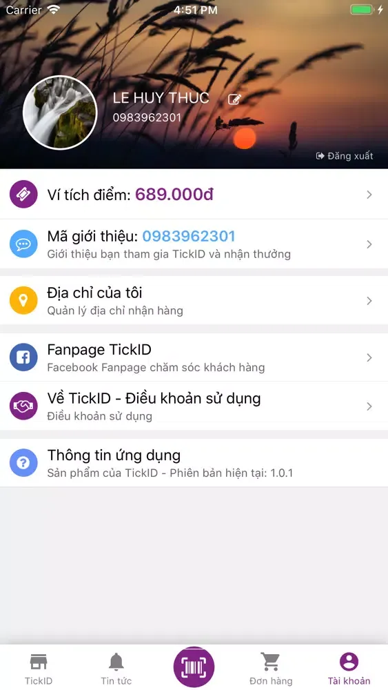 Capturas de tela do TickID - Cửa hàng thân thiết