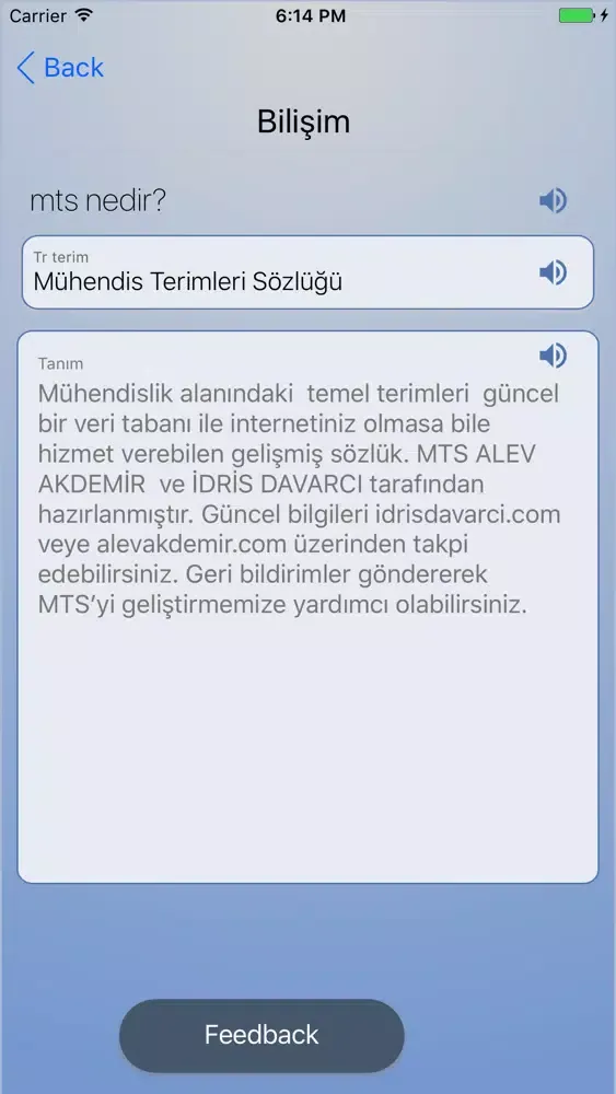 MTS Mühendislik Terimleri Sözlüğü Ekran Görüntüleri