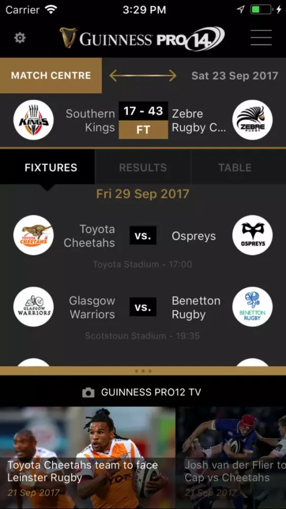 Captures d'écran de GUINNESS PRO14