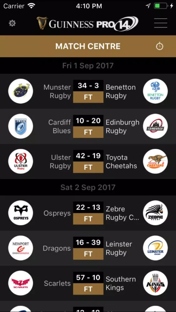 Captures d'écran de GUINNESS PRO14