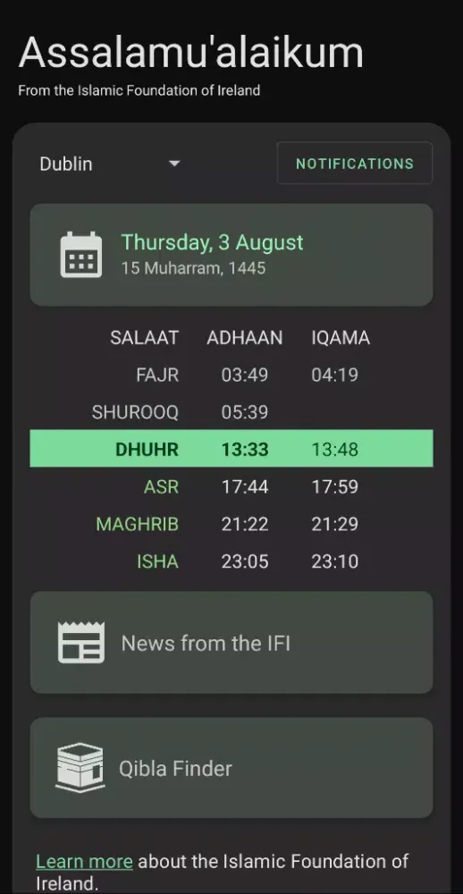 Capturas de tela do Islamic Foundation of Ireland