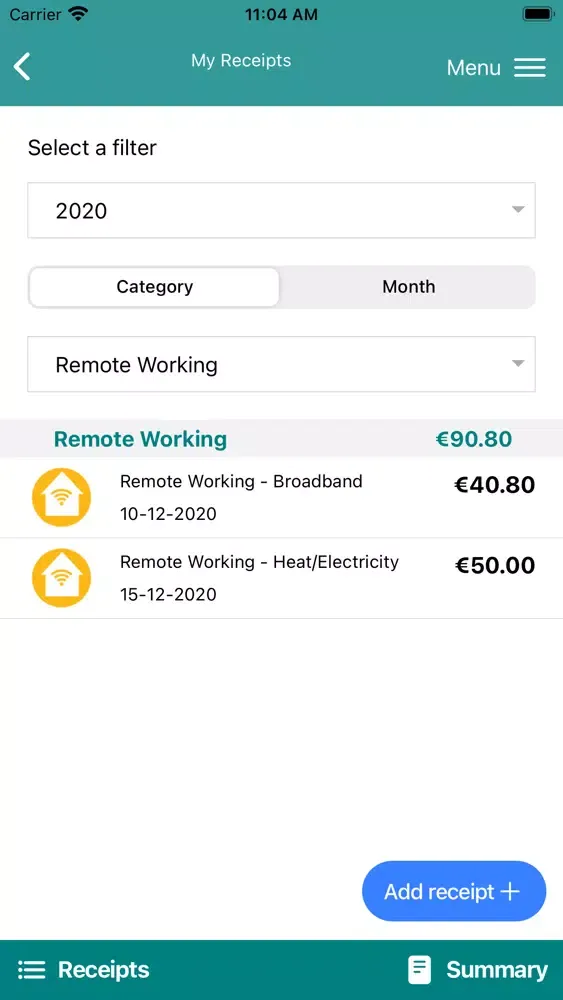 Zrzuty ekranu Revenue Receipts Tracker