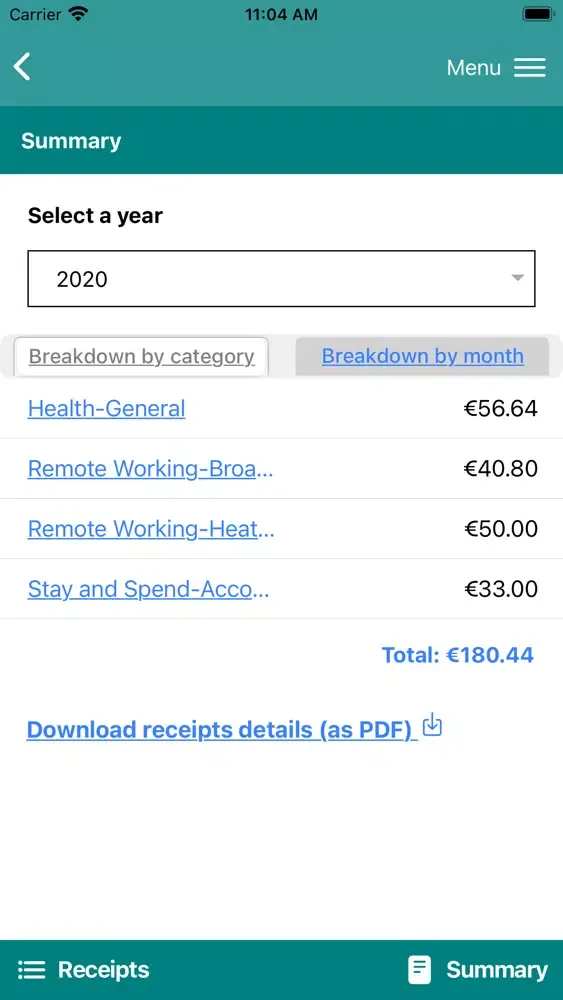 Zrzuty ekranu Revenue Receipts Tracker