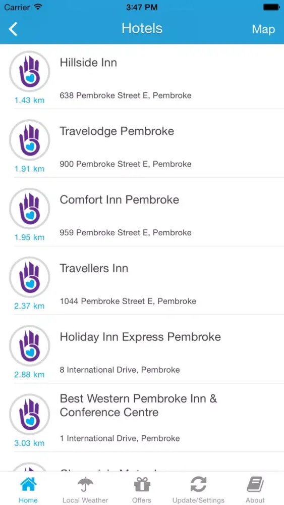 Tangkapan skrin Pembroke App – Local Business & Travel Guide