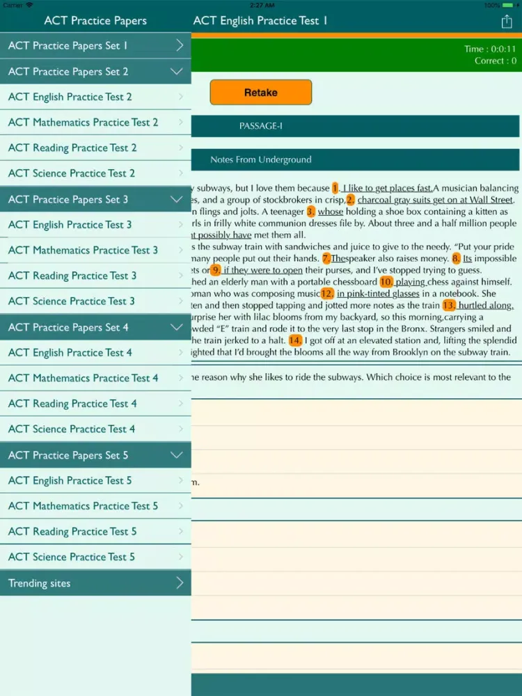 Ảnh chụp màn hình của ACT Practice Tests iPad 