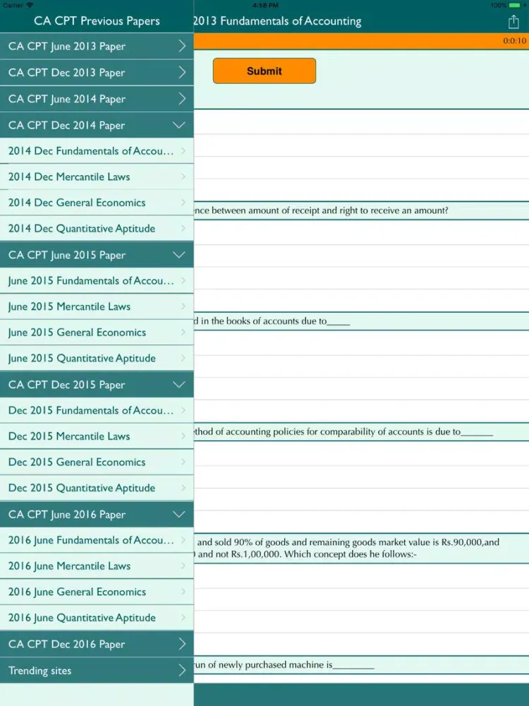 ภาพหน้าจอของ CA CPT Previous Papers iPad 