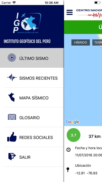 Captures d'écran de Sismos Perú