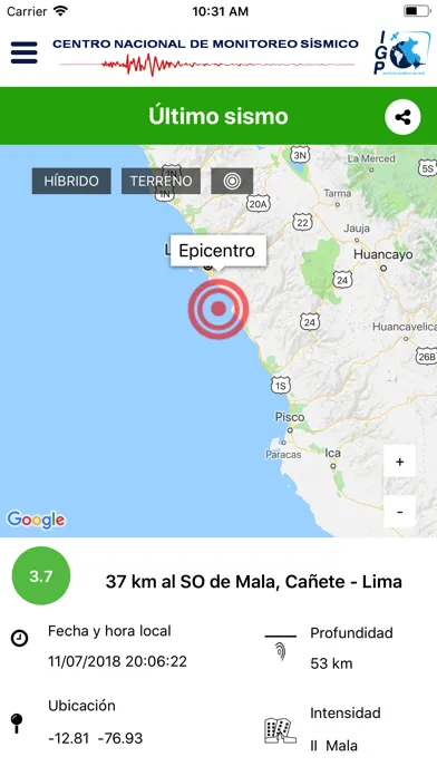 Captures d'écran de Sismos Perú