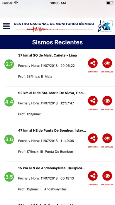 Captures d'écran de Sismos Perú
