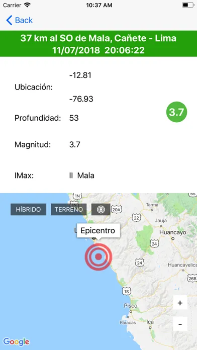 Captures d'écran de Sismos Perú
