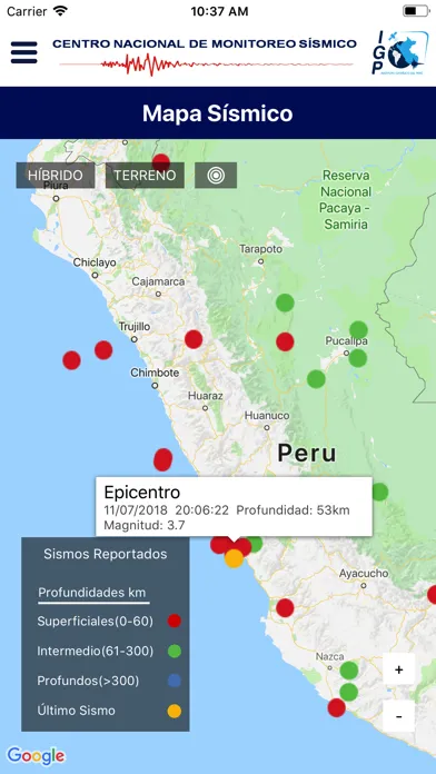 Captures d'écran de Sismos Perú