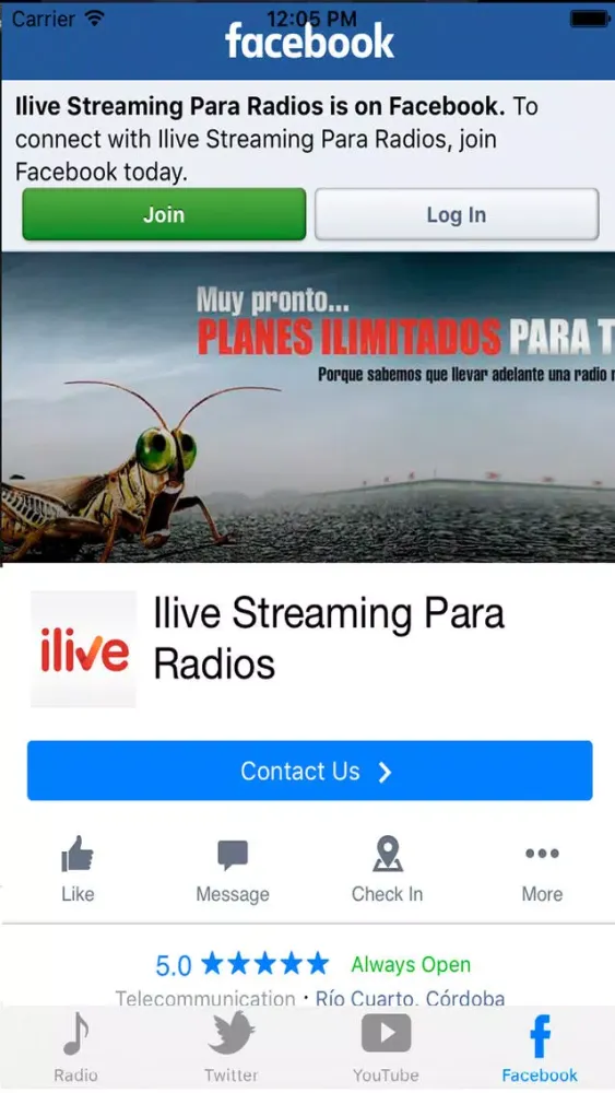 Ảnh chụp màn hình của ilive, servicios para radios