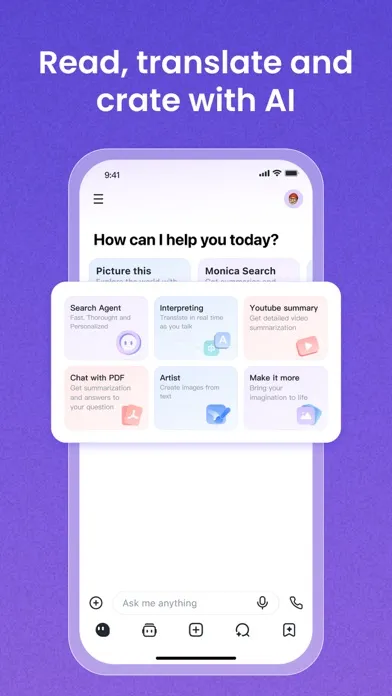 Monica AI: Chat, Create & Read سکرین شاٹس