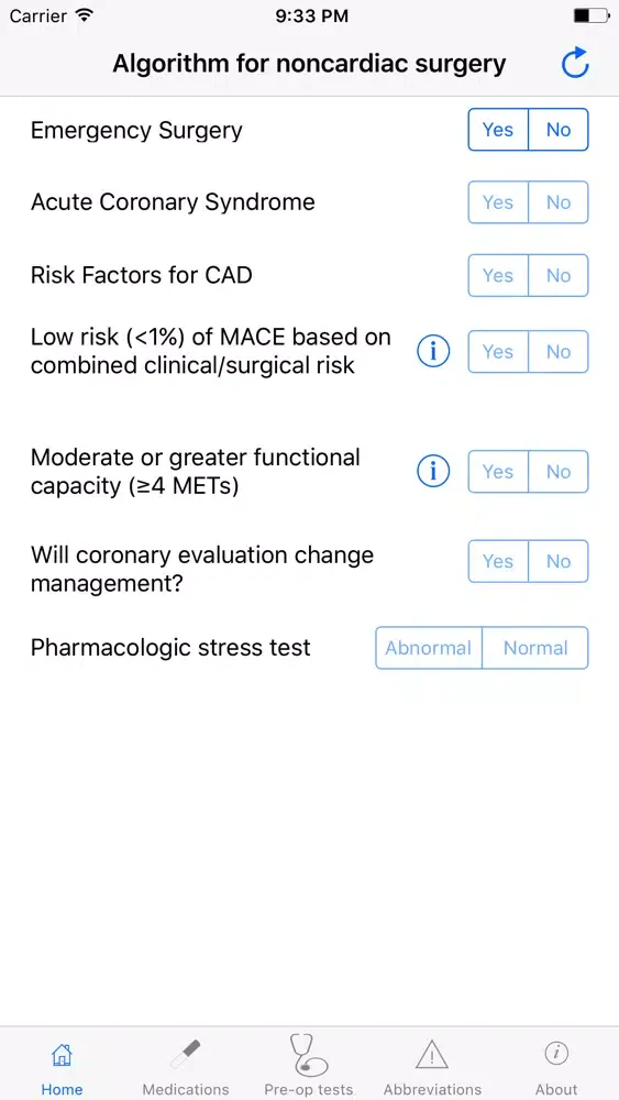 ภาพหน้าจอของ PreOp Cardiac Eval