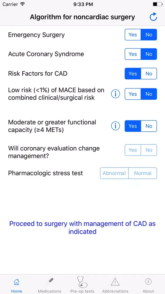 ภาพหน้าจอของ PreOp Cardiac Eval