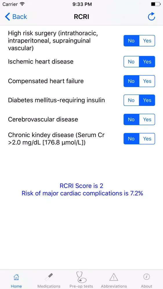ภาพหน้าจอของ PreOp Cardiac Eval