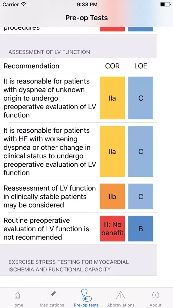 ภาพหน้าจอของ PreOp Cardiac Eval