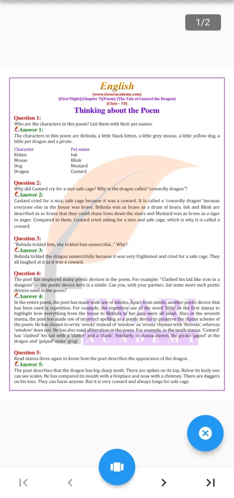 Tangkapan layar Class 10 English for 2024-25