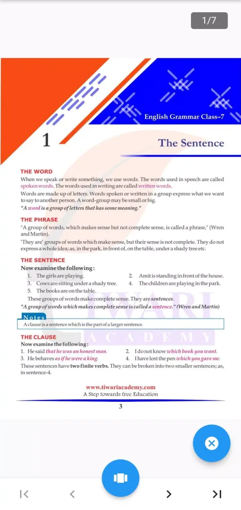 Captures d'écran de Class 7 English Grammar Book