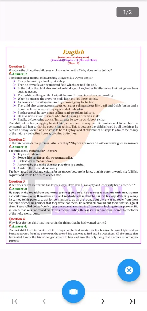 Tangkapan layar Class 9 English for 2024-25