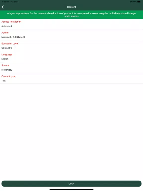 Ảnh chụp màn hình của National Digital Library India iPad 