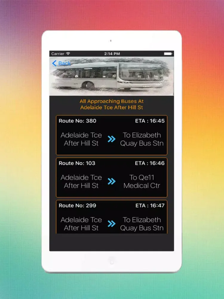 Tangkapan layar Perth Transit Planner iPad 