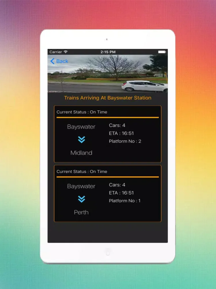 Tangkapan layar Perth Transit Planner iPad 