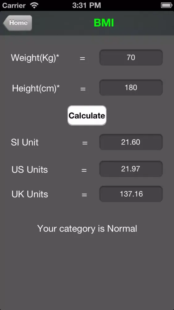 Tangkapan layar Health Calculator +