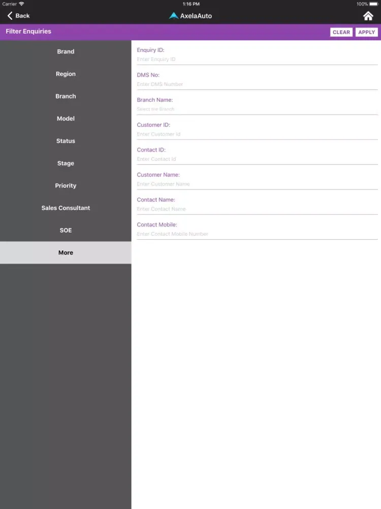 Tangkapan layar AxelaAuto iPad 