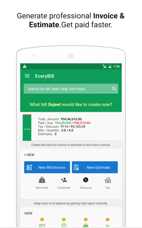 EveryBill Invoice Billing Estimate Screenshots
