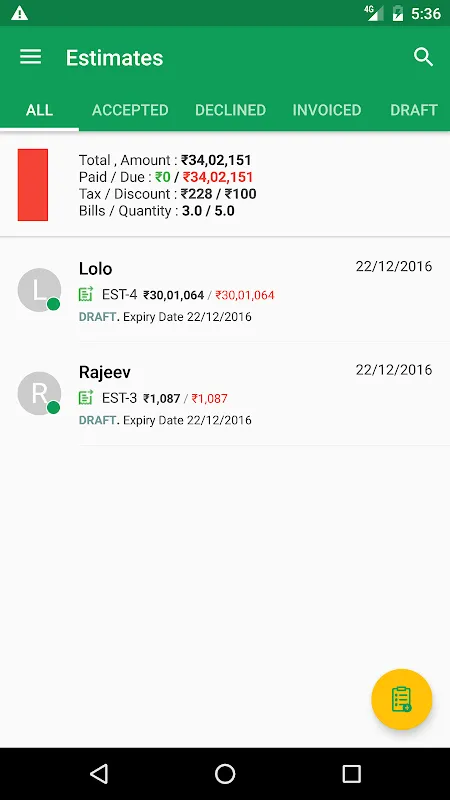 EveryBill Invoice Billing Estimate Screenshots