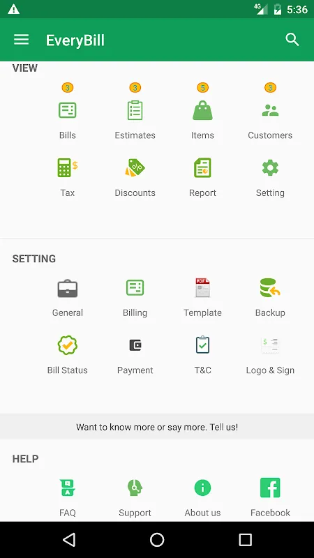 EveryBill Invoice Billing Estimate Screenshots