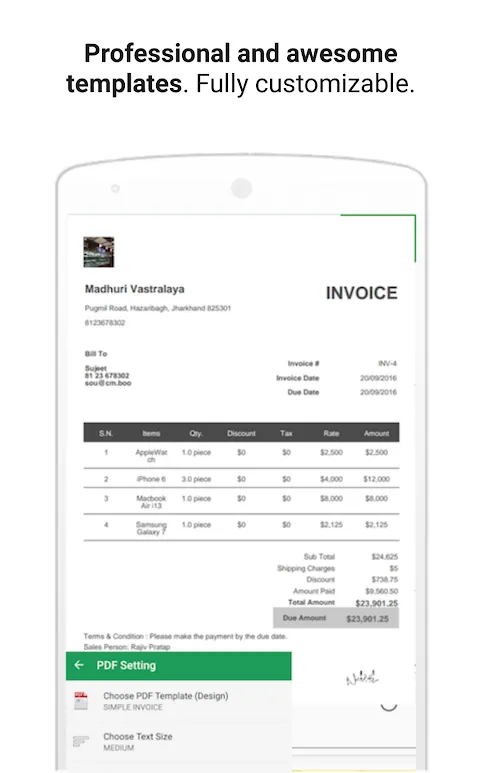 EveryBill Invoice Billing Estimate Screenshots