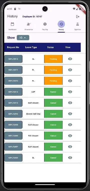 Ảnh chụp màn hình của KOMATSU INDIA HRMS