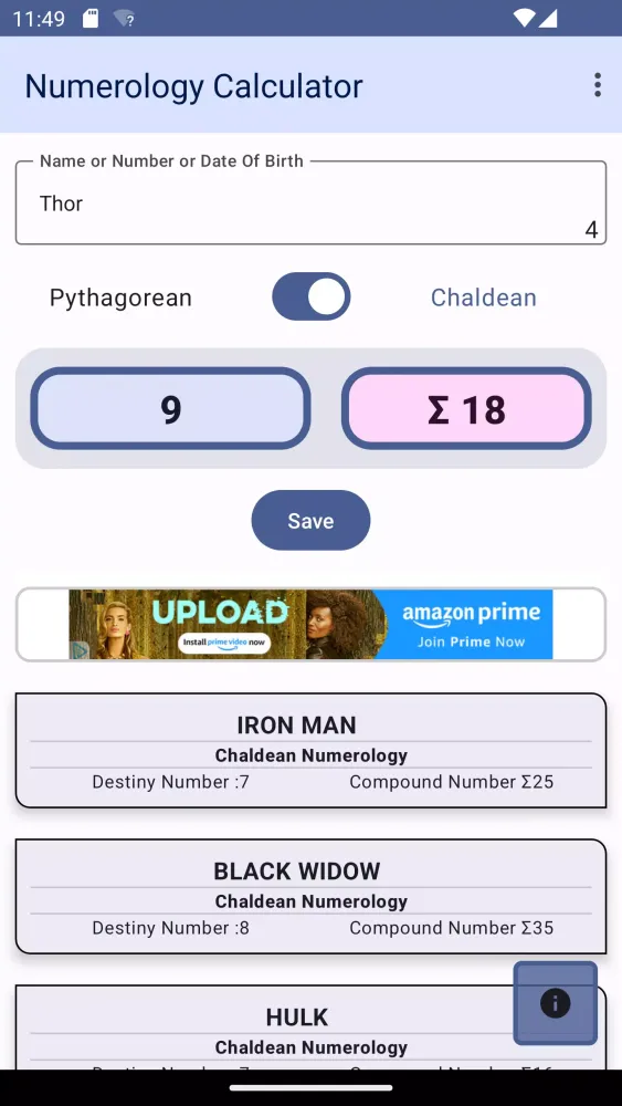 Capturas de tela do Numerology Calculator