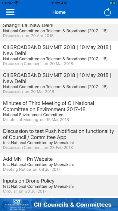 Capturas de tela do CII Councils & Committees