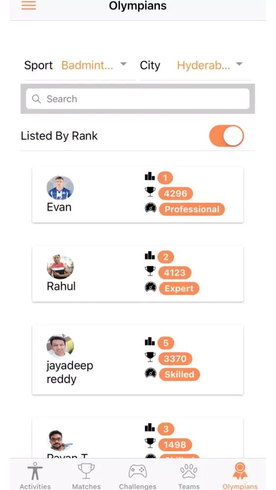 Tangkapan skrin Olympian App
