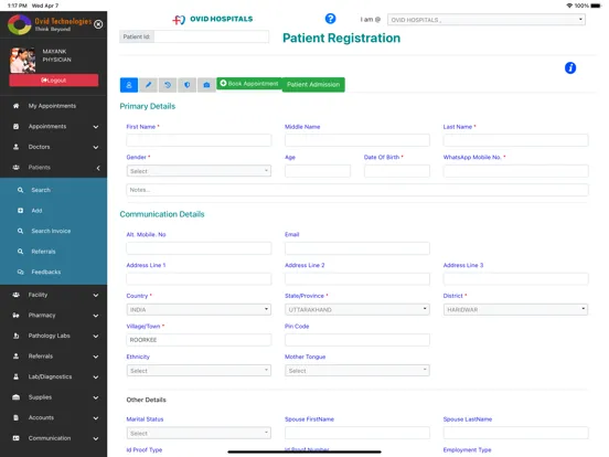 OVID HMS Hospital Software iPad  स्क्रीनशॉट