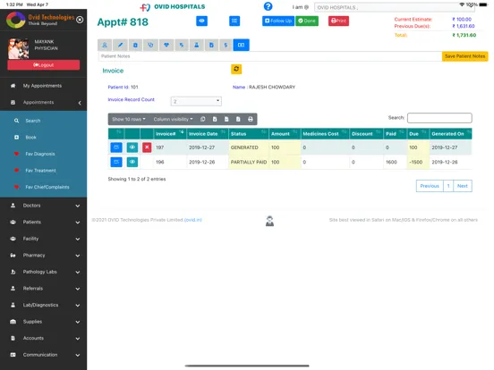 OVID HMS Hospital Software iPad  स्क्रीनशॉट
