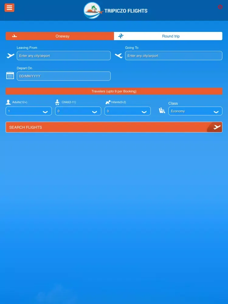 Tangkapan layar Tripiczo Flights iPad 